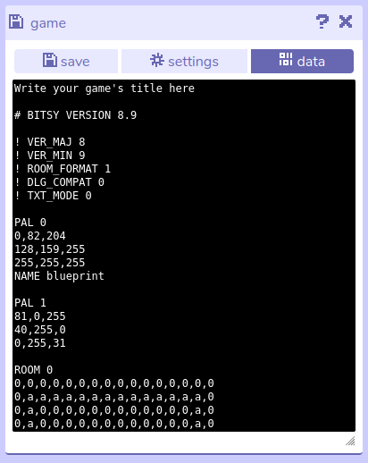 game data menu screenshot